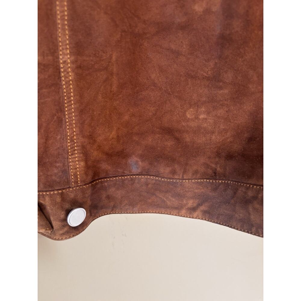 Quince Suede Trucker Jacket Brown Goat Leather Great Patina XS/S READ - Picture 6 of 10